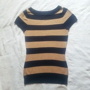 Navy and Tan striped knit top